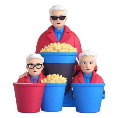 Dante and Vergil from Devil May Cry sitting together in a KFC family bucket, Dante in red coat, Vergil in blue coat, both with white hair sticker