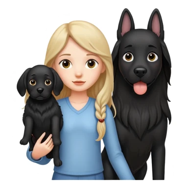 A long-haired girl is holding a big black dog with standing ears sticker
