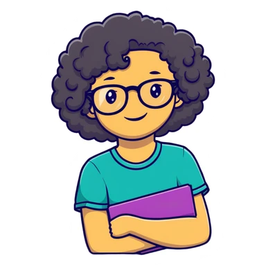 smiling curly-haired girl with glasses sticker