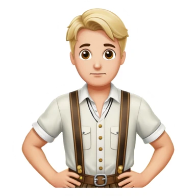 German person in Bavarian lederhosen shrugging with Sicily landscape in background sticker