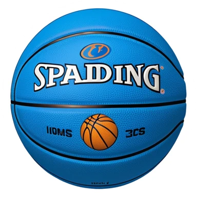 Hyper minimal blue basketball with simplest line pattern, micro NBA and Spalding logos, iOS emoji style sticker