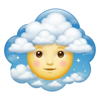 zoned out yellow circle face with clouds floating around its head as if you are spaced out sticker