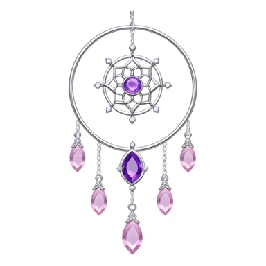 Epic Hanging silver suncatcher, threads with shiny sparkly amethyst and rose-quartz gemstones,  sticker