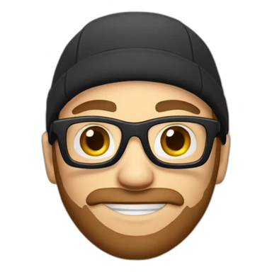 Male gamer with clear glasses, black cap and brown beard sticker