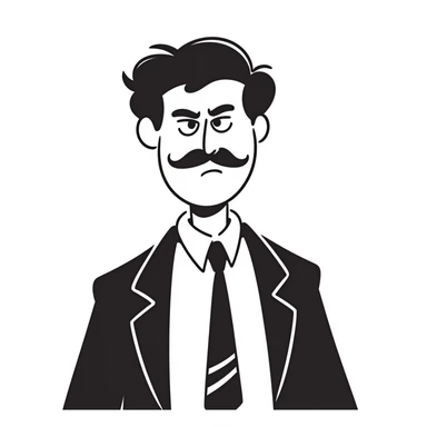 A hand-drawn angry supervisor with a mustache and a stern expression sticker