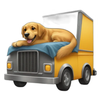 Golden retriever and rottweiller hugging in a moving truck sticker