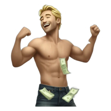 Shirtless guy dancing under raining money  sticker