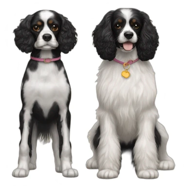 cavalier king charles spaniel and black poodle together as friends sticker