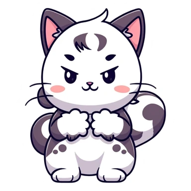 adorable chibi catgirl with cat paws, fluffy tail, oversized head and small body sticker