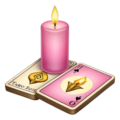 A pink deck of tarot cards and a one candle nearby sticker