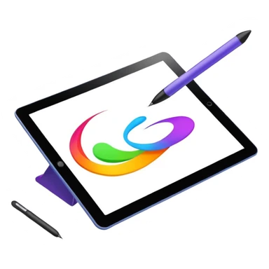 Computer graphics, digital art tools, graphic tablet, stylus, vibrant colors, smooth lines, modern design elements, minimalistic, on a white background, no extra details. sticker