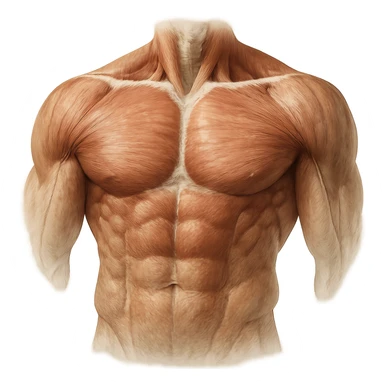 well-muscled pectoral anatomy, anatomical details, hyper realistic style, natural colors, clean atmosphere, white background sticker