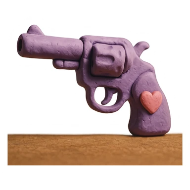 purple heart pistol, claymation style, soft pastel colors, visible fingerprints sticker