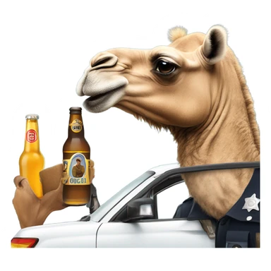 A camel drinking a beer while he’s in a car talking to a cop sticker