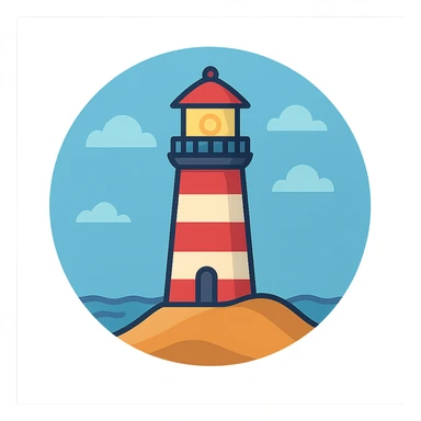 flat toon style lighthouse in a circle frame sticker