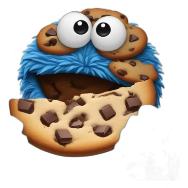 Rounded face emoji of Cookie Monster eating a chocolate chips cookie sticker