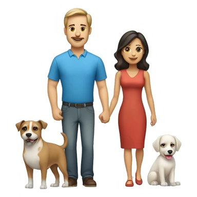 Caucasian dad, Hispanic mom, Hispanic daughter, 2 dogs sticker