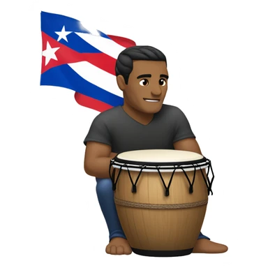 HOMBRE SENTADO TOCANGO UNAS CONGAS, Y A SU LADO LA BANDERA DE PUERTO RICO sticker