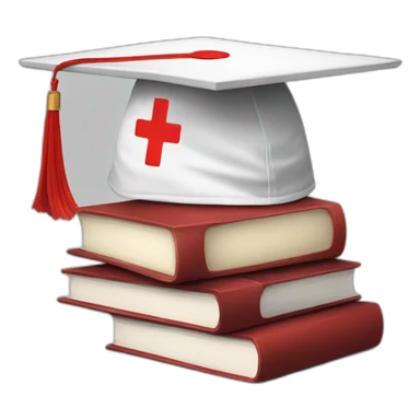 White Student cap with red medical cross On a stack of books sticker