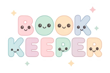 the word BOOKKEEPER in a clear and creative kawaii style, suitable for a logo or icon sticker