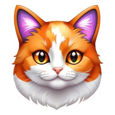 Cinematic Cute Calico Cat Portrait Emoji, Head tilted playfully with sparkling, inquisitive eyes and a charming patchwork fur of orange, black, and white, simplified yet irresistibly adorable, highly detailed, glowing with a warm, inviting glow, high shine, bubbly and affectionate, styled with a touch of whimsical feline charm, soft glowing outline, capturing the essence of a delightfully cute calico cat that looks as if it could prance off the screen into your heart! sticker