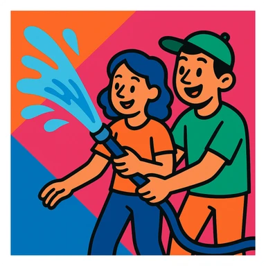 people spraying water on the left side in vibrant toon style sticker