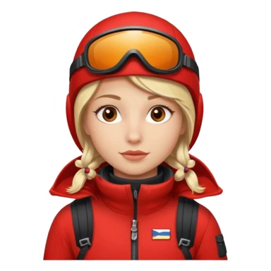 Luxury blonde model, brown eyes, polar explorer, red clothes, skiing outfit sticker