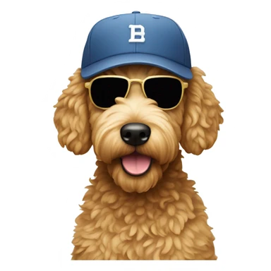 Golden doodle, wearing a baseball cap and sunglasses sticker