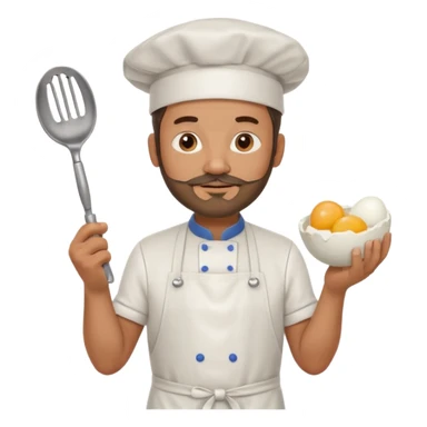Middle aged male pastry chef - with a small beard, apron, white hat, and holding an egg beater in his hand sticker
