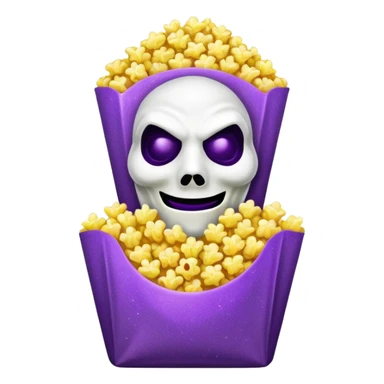 Glitter purple and yellow popcorn with ghostface mask in packaging sticker