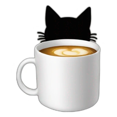 cat ears behind a computer and a coffee mug sticker