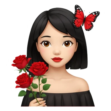 Red girly stuff filipino black hair with straight wavy hair medium length butterfly haircut sticker