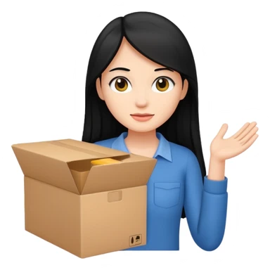 long black haired woman holding cardboard box sticker