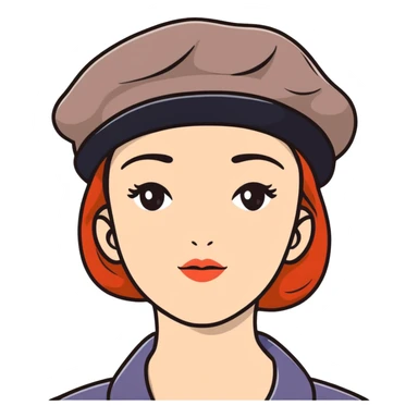 Parisian woman wearing a beret hat sticker