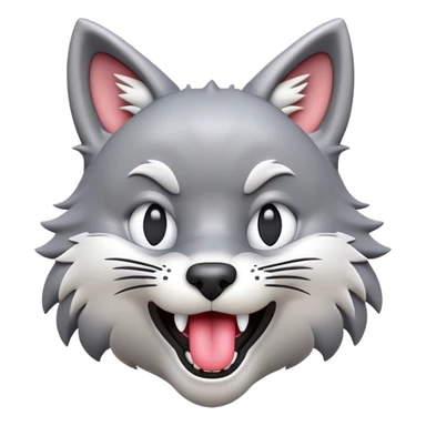 3D-style gray wolf or cat-like character emoji, silly tongue-out goofy reaction, clean and glossy, inspired by TenSquared logo sticker