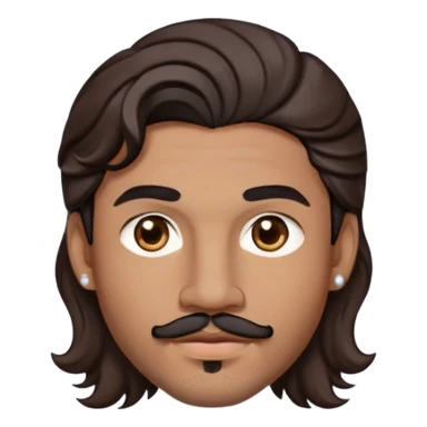 Young man with medium brown skin, mixed-race ethnicity, MUCH longer wavy dark brown hair with a center part, mustache separated from goatee, medium brown eyes, very small diamond stud earrings in both ears, head only floating face with NO shoulders or torso visible at all sticker