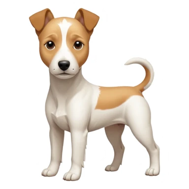 a full body facing front on of a buff white parson russell terrier looking dog the size of a kelpie with light brown long ears resting on its face and a light brown patch above one eye and a large snout. the rest of the dog is completely white.  sticker