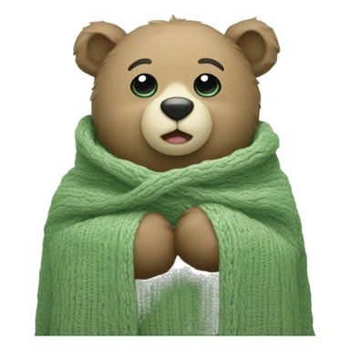 Cute Bear in cozy knitted Sage green blanket sticker