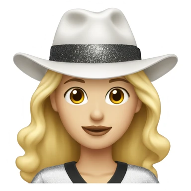 blonde white woman wearing an oversized glitter white tshirt and black fedora sticker