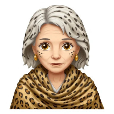 ancient white woman, tattered leopard skin shawl sticker
