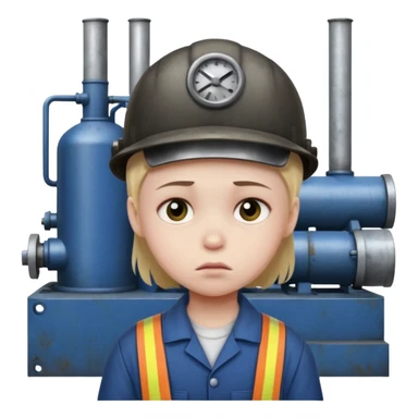 a child with a sad face works in a factory sticker