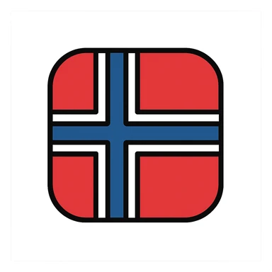 Norwegian flag stylized as rounded square icon, flat colors, no text sticker