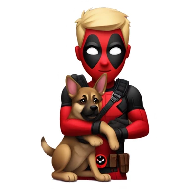 Deadpool holding German shepherd puppy sticker