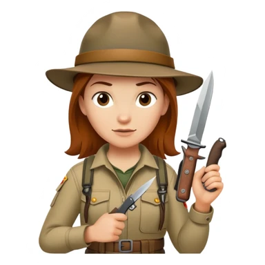 Female wilderness explorer Melissa Backwoods holding a survival knife sticker