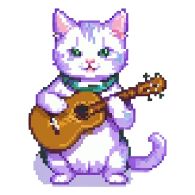playful cat strumming a ukulele sticker