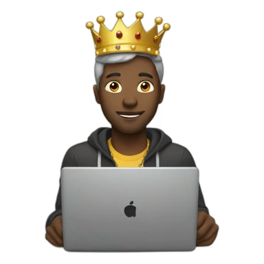 black man behind laptop wearing a crown sticker