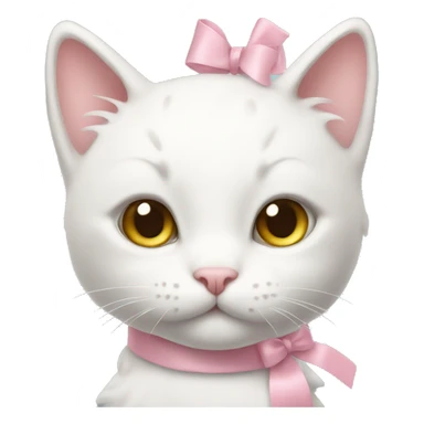 White kitty with pastel pink ribbon on head sticker