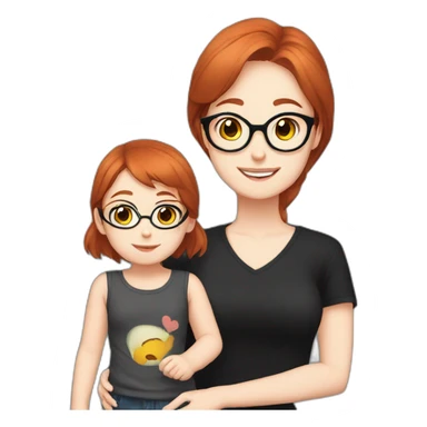 girl otaku redhead wearing glasses and black shirt with her daughter sticker