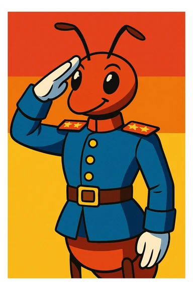 ant general in a crisp uniform, saluting, vibrant toon style sticker