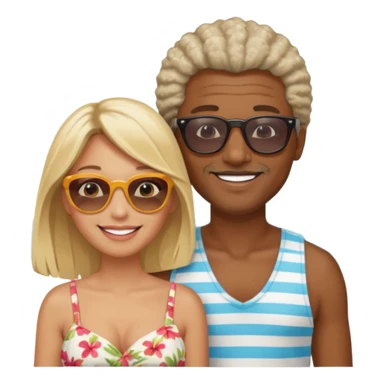 Black man salt n pepper hair smiling with blonde in love on beach sticker